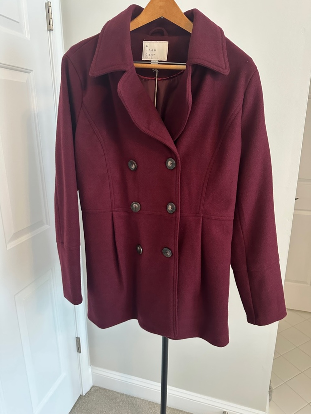 NWT - A. New Day XL -Fully lined Women's Double-Breasted Pea Coat in burgundy